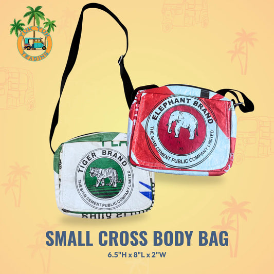 Small crossbody bag in tiger print and elephant brand print from TukTuk Trading