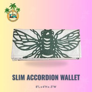 Slim accordion wallet with bee design on a gradient background available at TukTuk Trading