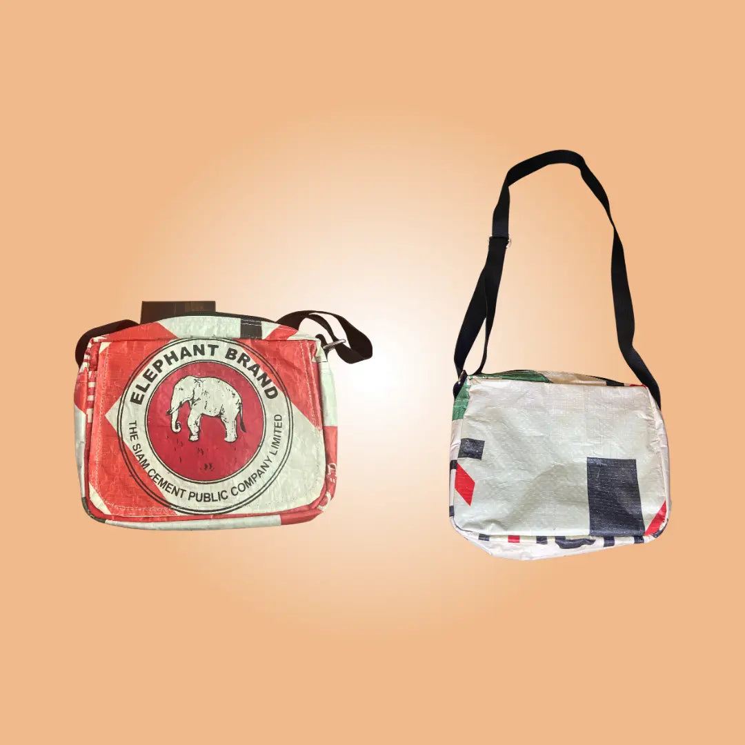 front and backside of Elephant Brand Small Messenger Bag from Tuk Tuk Trading. 