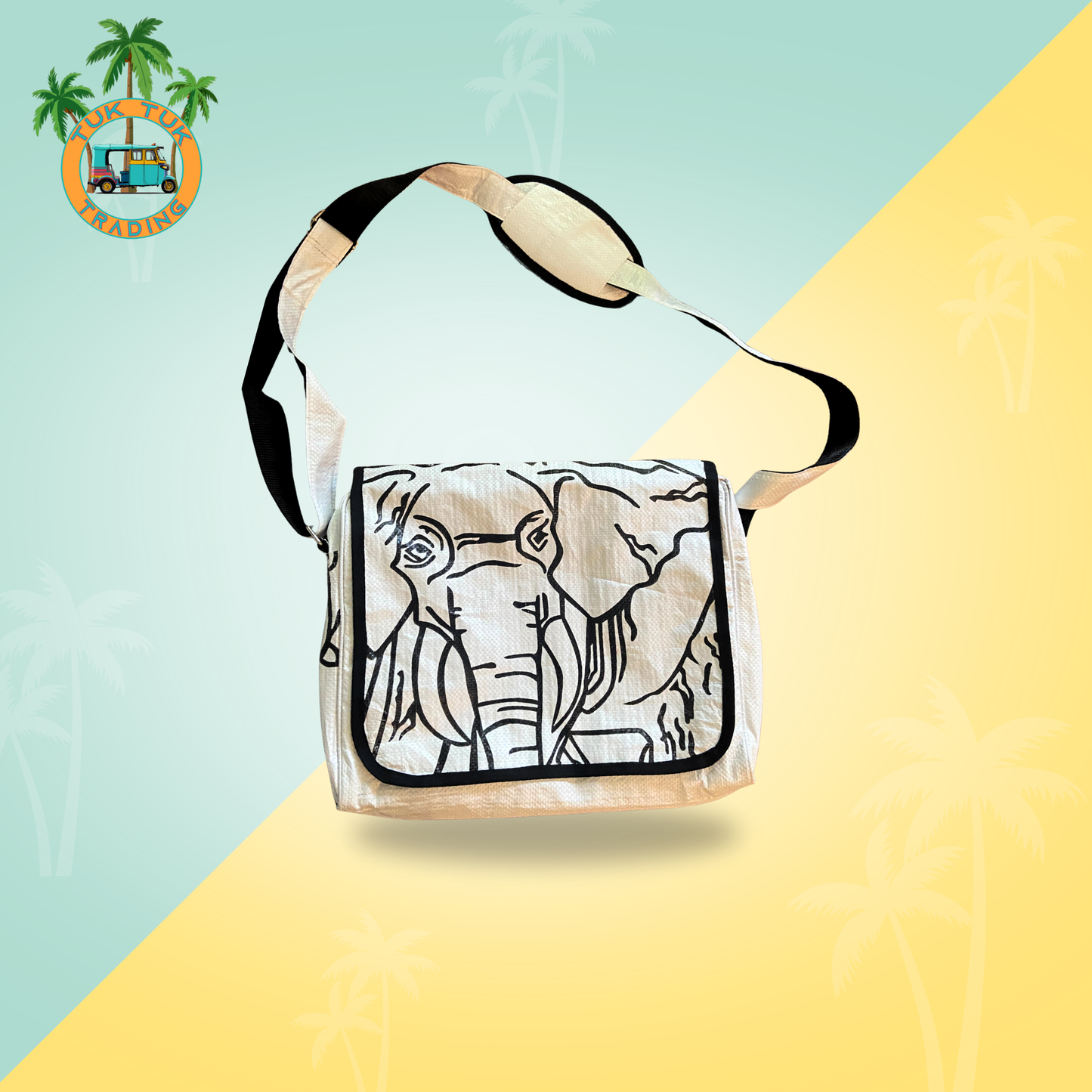 White messenger bag with elephant design from ShopTukTuk.com
