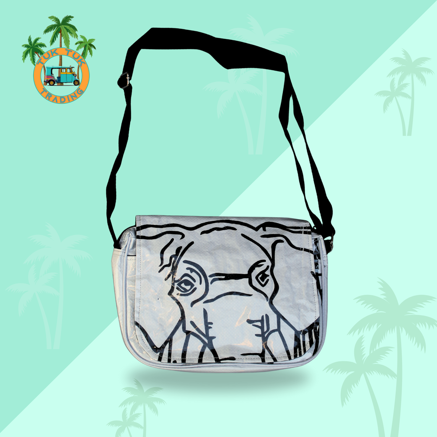 White bag with elephant design available at ShopTukTuk.com