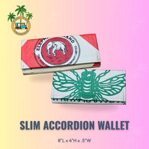 Slim accordion wallet in elephant and bee design available from TukTuk Trading