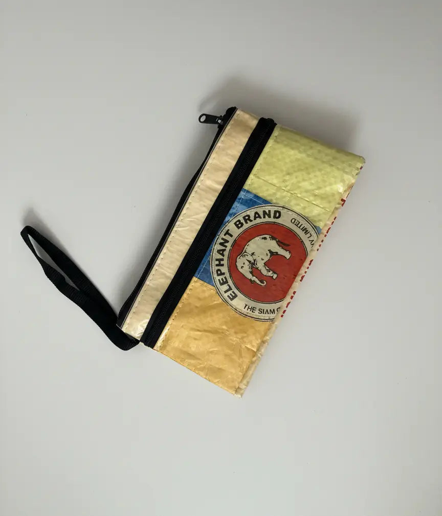 Pouch with an elephant brand logo on a gray background from TukTuk Trading