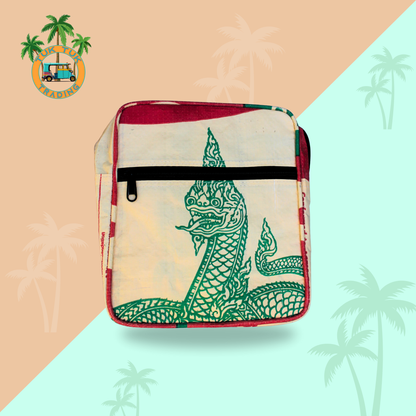 Top zip crossbody bag with Naga print on colorful background available at ShopTukTuk.com
