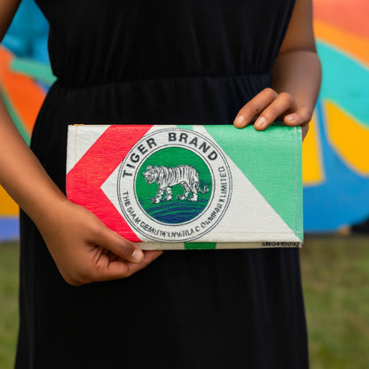 Tiger Brand clutch with red and green coloring available at ShopTukTuk.com