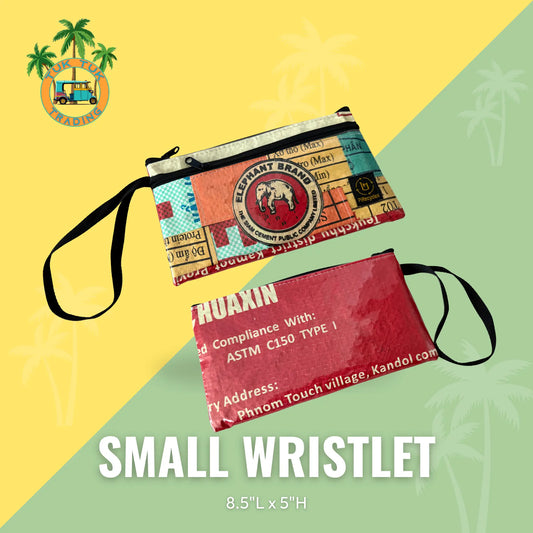 Two small wristlets with colorful designs on a yellow and green background from TukTuk Trading