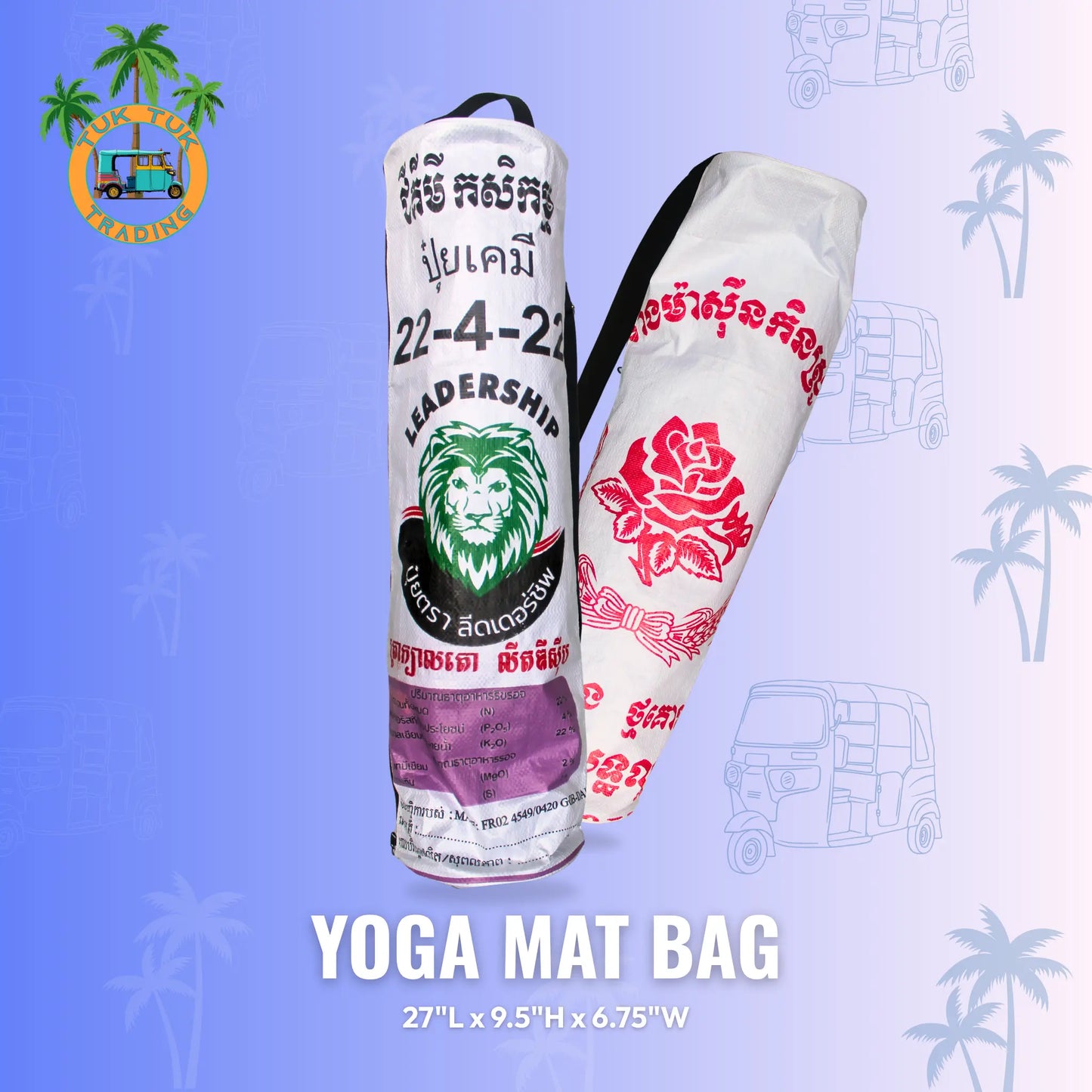Yoga mat bag with lion print and flower print available at ShopTukTuk.com